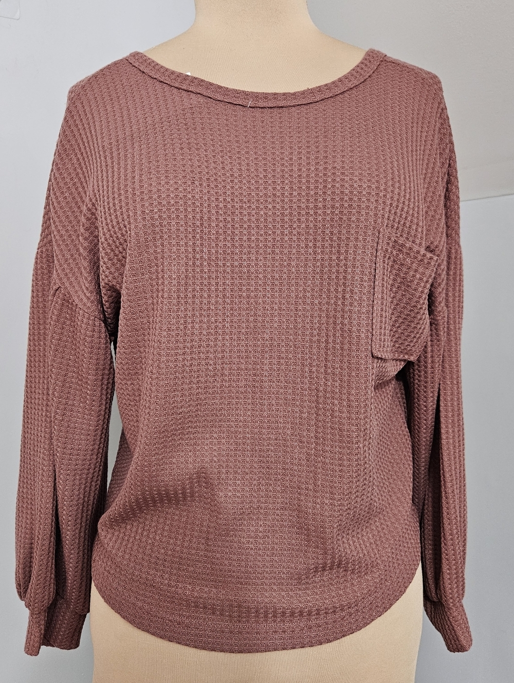 New Waffle Knit Top Crisscross Back Dusty Rose Pocket Medium Casual Strappy